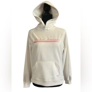 Under Armour Fleece Hoodie Pink Script Logo Athleisure Cozy Gym Sweatshirt XS
